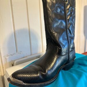 Black Leather Cowboy Boots silver tip